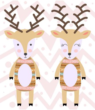 Cartoon Deer ailesi. Parlak renkli çocuksu hayvanlar. Sevimli hayvanlar. Tebrik Davetiyeleri, Planlayıcılar için Şablon