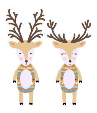 İskandinav tarzında handdrawn geyikler ile sevimli el çizilmiş kreş posteri