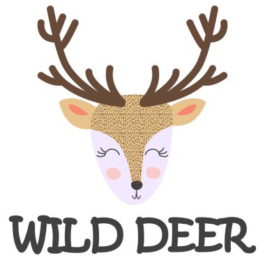 Geyik. İskandinav sanatı. El yazısı mektuplar. Bebek kartı. Kreş resmi. Tasarım öğeleri, t-shirt ve diğer giysi baskı.