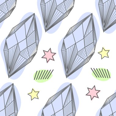 Muhteşem doğal taşlar, mineral kristaller, değerli ve yarı değerli yönlü taşlar el çizilmiş ile renkli dikişsiz desen