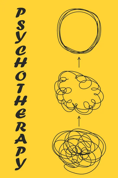 Запутанная и распутанная. Абстрактная метафора, концепция решения проблем психотерапии — стоковый вектор