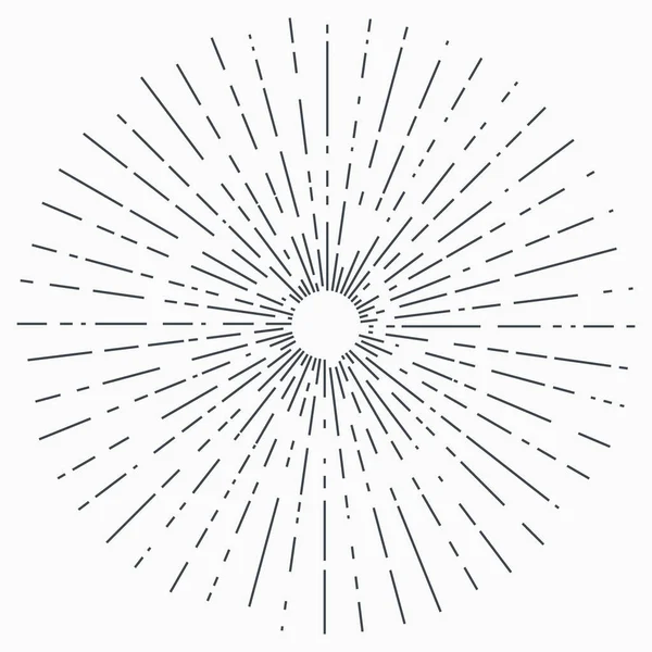 太陽のバースト、星バースト太陽。細いビームの中心から放射線、線. — ストックベクタ