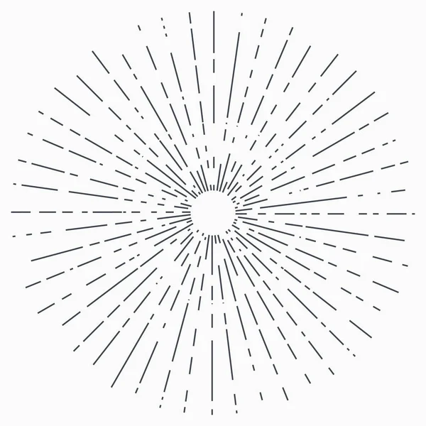 Sonne platzte, Stern platzte Sonnenschein. Strahlung aus dem Zentrum der dünnen Balken, Linien. Gestaltungselement für Logo, Schilder — Stockvektor