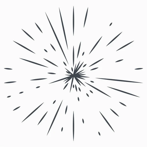 Vintage Sunburst Explosión Elemento de diseño dibujado a mano Fuegos artificiales Rayos negros — Vector de stock
