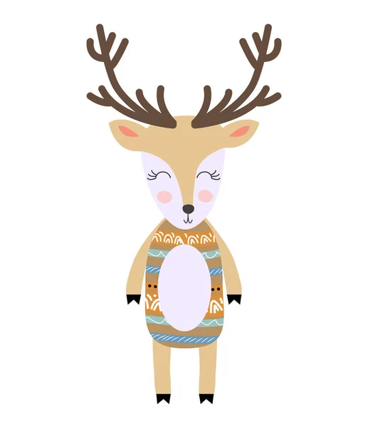 아이들을위한 만화 귀여운 사슴과 스칸디나비아 스타일의 재미있는 슬로건포스터. 손으로 그린 그래픽 동물원. — 스톡 벡터