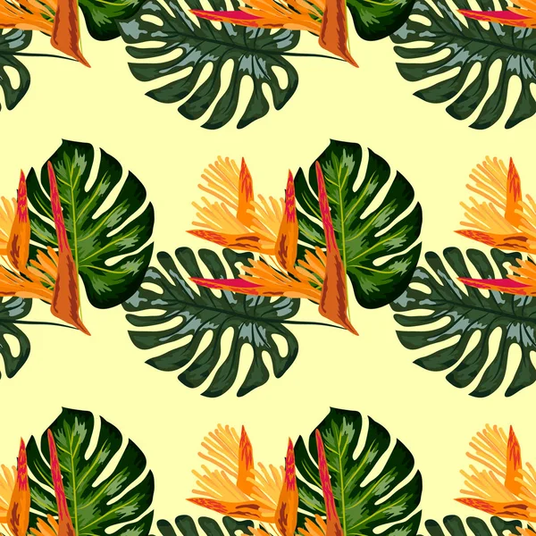Sommer Dschungel Muster mit tropischen Blumen Heliconia oder Hummer-Krallen Hintergrund. — Stockvektor