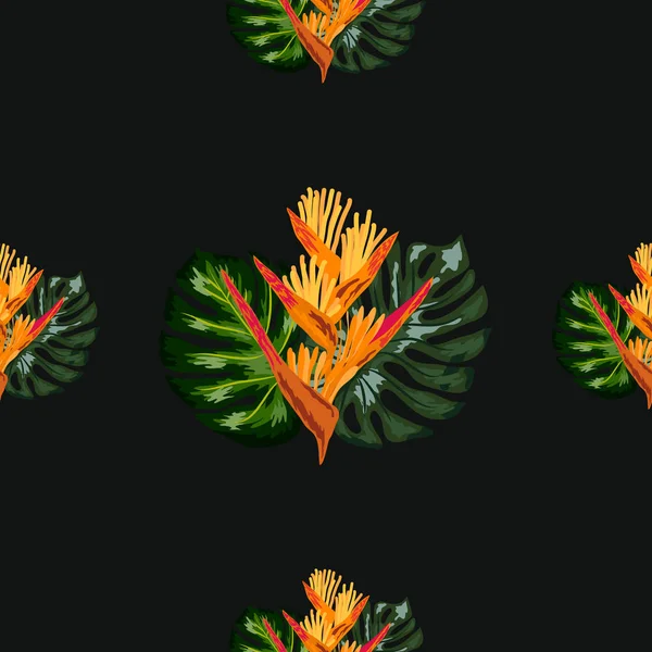 Цветы Геликонии, когти омаров и тропический листовой фон — стоковый вектор