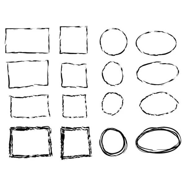 Zwarte cirkel en vierkante frames. Penseelstreken. ontwerpelementen set — Stockvector