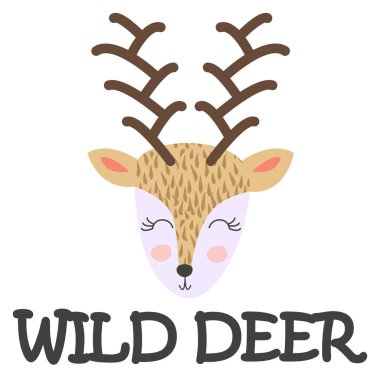 Geyik. İskandinav sanatı. El yazısı mektuplar. Bebek kartı. Kreş resmi. Tasarım öğeleri, t-shirt ve diğer giysi baskı.