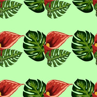 Kırmızı orman Wild Calla çiçek ve yaprakları ile dikişsiz desen. duvar kağıtları, tekstil ve scrapbooking için