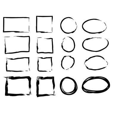 Siyah daire ve kare kareler. Fırça darbeleri. tasarım öğeleri seti