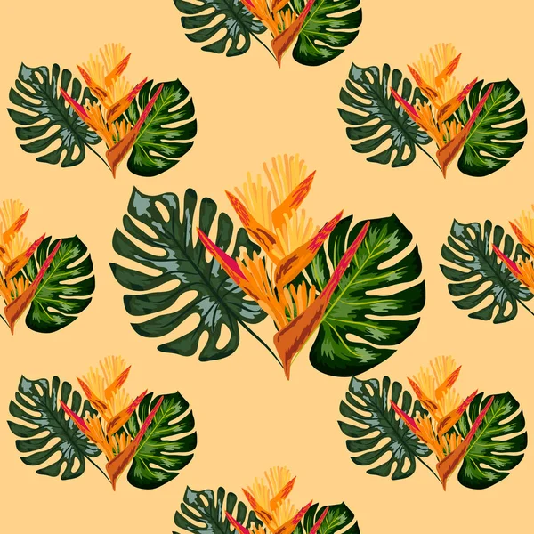 Motif jungle d'été avec fleurs tropicales héliconie ou fond homard-griffe . — Image vectorielle