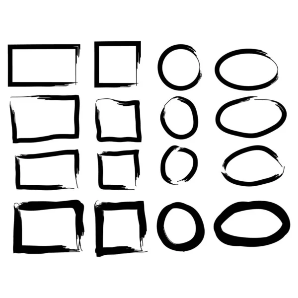 Frames in doodle stijl. Set rechthoek hand getekende randen — Stockvector