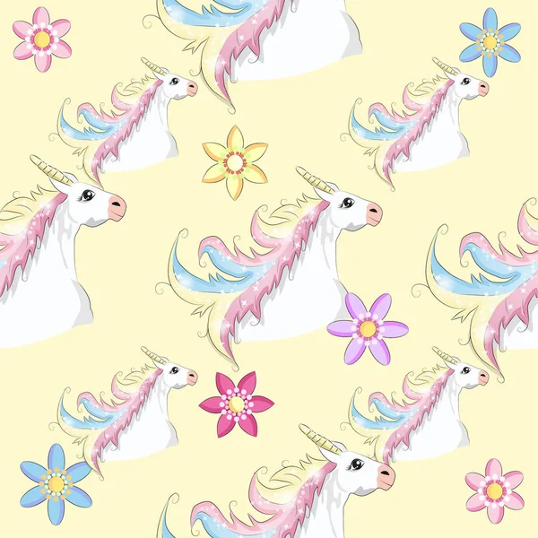 Seamless unicorn pattern with hearts and stars. — Stock Vector
