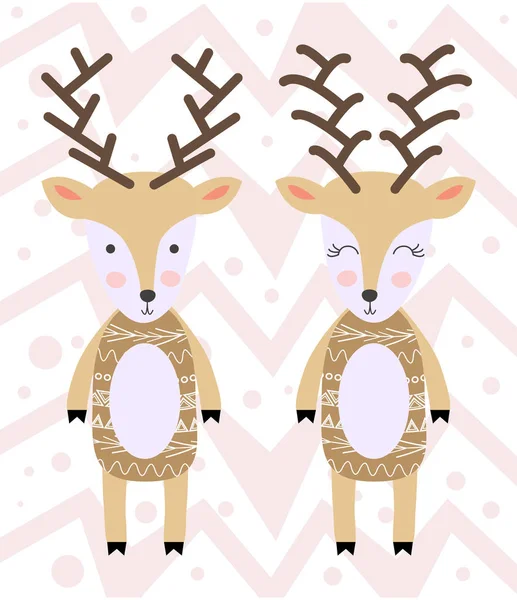 La famille Cartoon Deer. Animaux enfantins aux couleurs vives. Des animaux mignons. Modèle d'invitation à la bienvenue, planificateurs — Image vectorielle