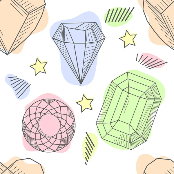 Patrón de diamantes pastel sin costuras. Fondo con piedras preciosas de colores . — Vector de stock