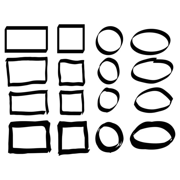 Zwarte cirkel en vierkante frames. Penseelstreken. ontwerpelementen set — Stockvector
