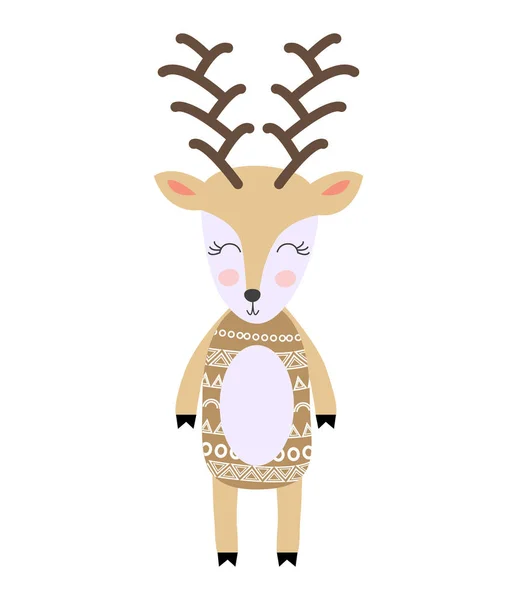 Cartel con dibujos animados ciervo lindo para niños y lema divertido en estilo escandinavo. Zoológico gráfico dibujado a mano . — Archivo Imágenes Vectoriales
