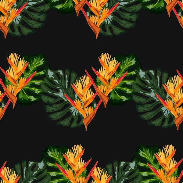 Patrón de fondo de pantalla sin costuras arte de la selva de verano en el estilo de moda de dibujo a mano — Vector de stock