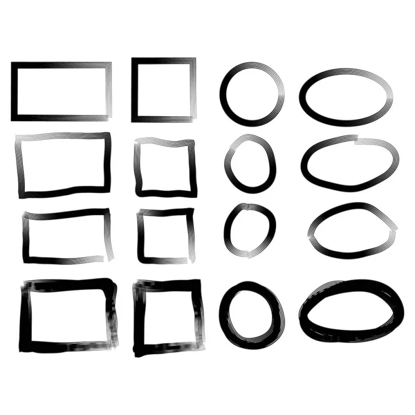 Frames in doodle stijl. Set rechthoek hand getekende randen — Stockvector