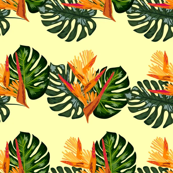 Καλοκαίρι ζούγκλα μοτίβο με τροπικά άνθη χελωπία ή αστακό-νύχι φόντου. — Διανυσματικό Αρχείο
