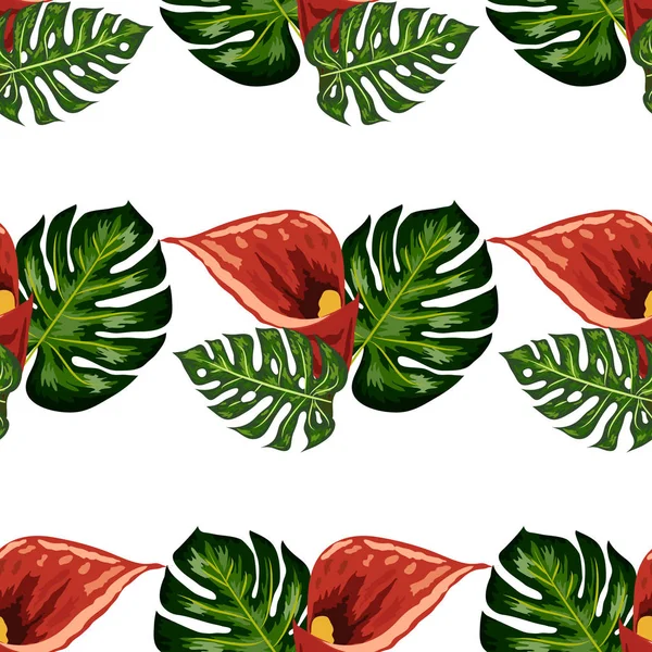 Motif sans couture avec des fleurs et des feuilles de Calla sauvage forêt rouge. pour fonds d'écran, textile et scrapbooking — Image vectorielle