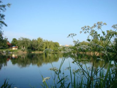 Göl ile güzel manzara. Gökyüzünü temizle