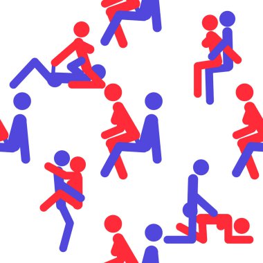 Kama Sutra, kusursuz desen, tasarım, poster, kumaş. Kamasutra, sevişmek için yarım yamalak pozlar. Hazır ol. Ayakta duran konumlar