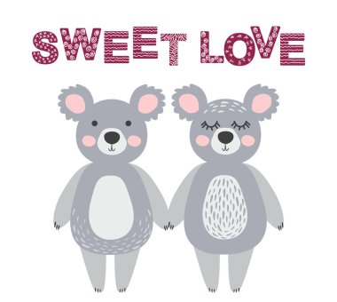 Tatlı aşk. İskandinav tarzı koalalar, çocuklar basar, afiş, arzu