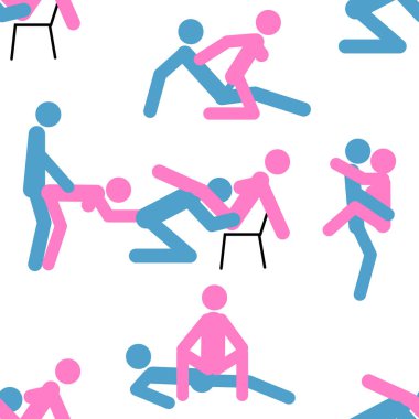 Kama Sutra, kusursuz desen, tasarım, poster, kumaş. Kamasutra, sevişmek için yarım yamalak pozlar. Hazır ol. Ayakta duran konumlar