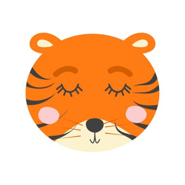 Şirin, komik bir kaplanın el çizimi. İskandinav tarzı düz tasarım.