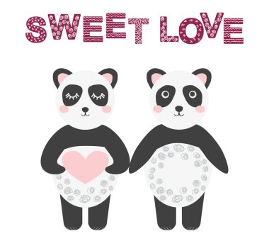Tatlı aşk. Bir çift İskandinav pandası, çocuk baskısı, duruş