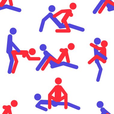 Kama Sutra, kusursuz desen, tasarım, poster, kumaş. Kamasutra, sevişmek için yarım yamalak pozlar. Hazır ol. Ayakta duran konumlar