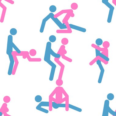 Kama Sutra, kusursuz desen, tasarım, poster, kumaş. Kamasutra, sevişmek için yarım yamalak pozlar. Hazır ol. Ayakta duran konumlar