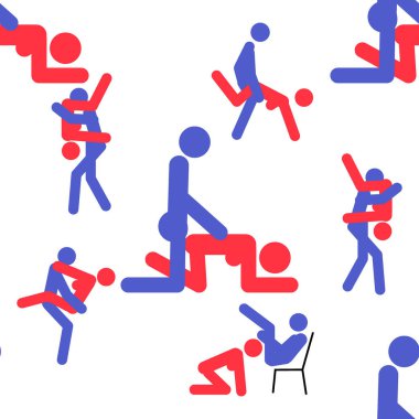 Kama Sutra, kusursuz desen, tasarım, poster, kumaş. Kamasutra, sevişmek için yarım yamalak pozlar. Hazır ol. Ayakta duran konumlar