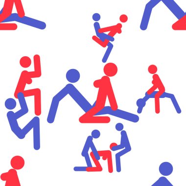 Kama Sutra, kusursuz desen, tasarım, poster, kumaş. Kamasutra, sevişmek için yarım yamalak pozlar. Hazır ol. Ayakta duran konumlar