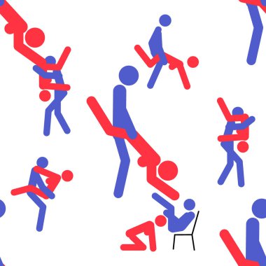 Kama Sutra, kusursuz desen, tasarım, poster, kumaş. Kamasutra, sevişmek için yarım yamalak pozlar. Hazır ol. Ayakta duran konumlar