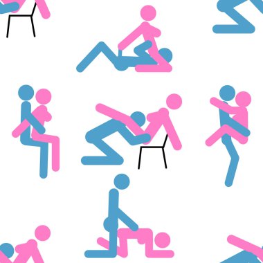 Kama Sutra, kusursuz desen, tasarım, poster, kumaş. Kamasutra, sevişmek için yarım yamalak pozlar. Hazır ol. Ayakta duran konumlar