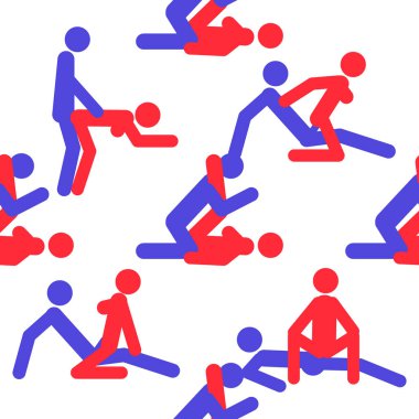 Kama Sutra, kusursuz desen, tasarım, poster, kumaş. Kamasutra, sevişmek için yarım yamalak pozlar. Hazır ol. Ayakta duran konumlar