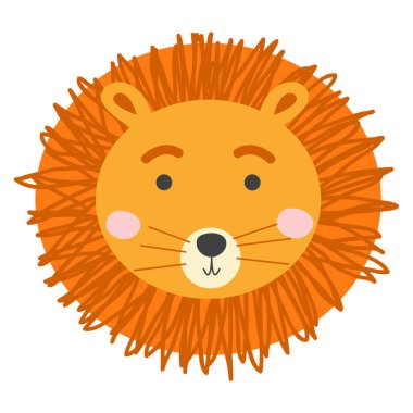 İskandinav tarzında şirin çizgi film aslanı. Çocuk odası için çocukça baskılar, çocuk kıyafetleri, poster, kartpostal..