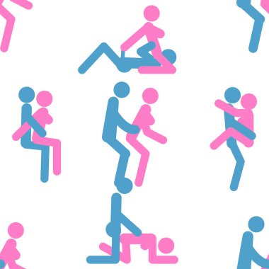 Kama Sutra, kusursuz desen, tasarım, poster, kumaş. Kamasutra, sevişmek için yarım yamalak pozlar. Hazır ol. Ayakta duran konumlar