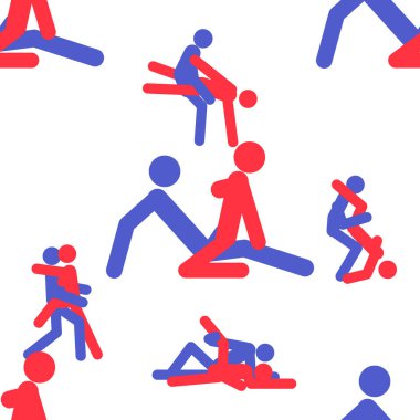 Kama Sutra, kusursuz desen, tasarım, poster, kumaş. Kamasutra, sevişmek için yarım yamalak pozlar. Hazır ol. Ayakta duran konumlar