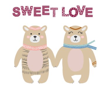 Tatlı aşk. Bir çift İskandinav ayısı, çocuk baskısı, post