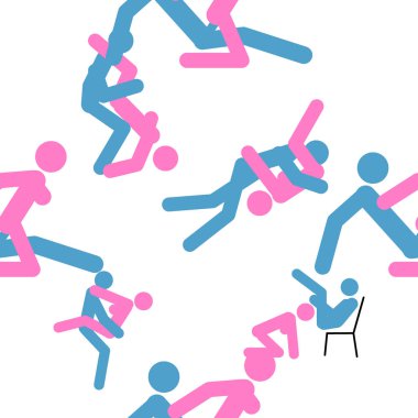 Kama Sutra, kusursuz desen, tasarım, poster, kumaş. Kamasutra, sevişmek için yarım yamalak pozlar. Hazır ol. Ayakta duran konumlar