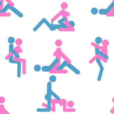 Kama Sutra, kusursuz desen, tasarım, poster, kumaş. Kamasutra, sevişmek için yarım yamalak pozlar. Hazır ol. Ayakta duran konumlar