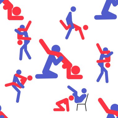 Kama Sutra, kusursuz desen, tasarım, poster, kumaş. Kamasutra, sevişmek için yarım yamalak pozlar. Hazır ol. Ayakta duran konumlar