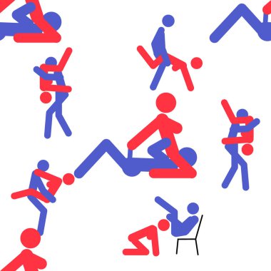 Kama Sutra, kusursuz desen, tasarım, poster, kumaş. Kamasutra, sevişmek için yarım yamalak pozlar. Hazır ol. Ayakta duran konumlar