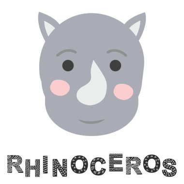 Şirin Rhino İskandinav tarzı. Çizilmiş. Çocuk Tekstil, kartpostallar, üzerine basım için sanat duvar.