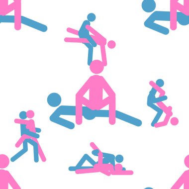 Kama Sutra, kusursuz desen, tasarım, poster, kumaş. Kamasutra, sevişmek için yarım yamalak pozlar. Hazır ol. Ayakta duran konumlar
