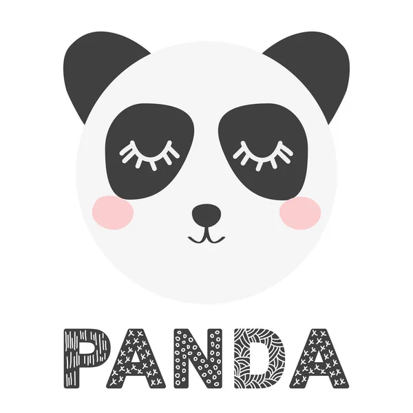 Panda medve portré, gyerekek művészet, vad sarkvidéki állat. Dekorációs elemek, matrica, képeslap. Skandináv dizájn — Stock Vector